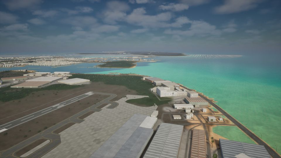 Key West from the air: the airfield, hangars and turquoise shallows
